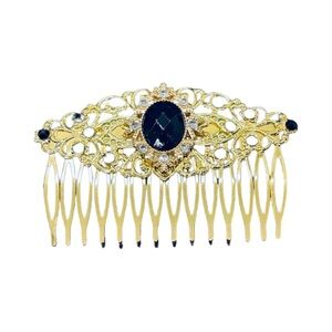 Black crystal Rhinestone side comb Vintage Style 3.5”gold tone side Comb bridal